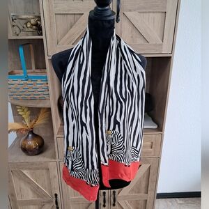 Vintage Gant Gaither Silk Zebra Print Scarf Black White Red Lightweight